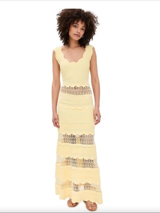 Alexis Dresses & Skirts - ALEXIS Butter Yellow Scallop Trim Lace Knit Maxi Dress Size M